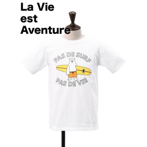 La vie est aventure ラ ヴィ エ アバンチュール 半袖Tシャツ メンズ クルーネック サーフボード&ベア プリント ホワイト でらでら公式 ブランド｜deradera