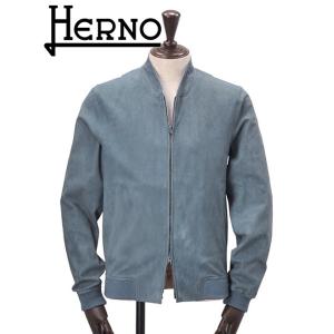 ブルゾン レザー メンズ Mens ブランド ジャケット おしゃれ 春夏 ヘルノ Pl0096u ゴート Herno スエード Pl0096u やぎ革 ゴート セルリアンブルー ミドルアウター Pl0096u 9000 メンズブランドでらでら公式shop