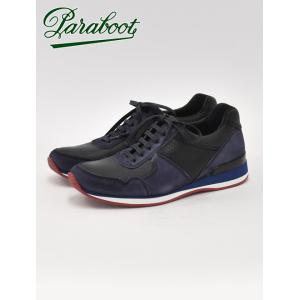 パラブーツ PARABOOT プレイ PLAY メンズ レザースニーカー BBR FOUR シュリンクレザー ブルー×ブラック 国内正規品 でらでら 公式ブランド｜deradera