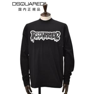 ディースクエアード DSQUARED2 長袖Tシャツ メンズ クルーネックカットソー レタリングロゴ ブラック 黒 コットンジャージー 落書き風プリント 国内正規品｜deradera