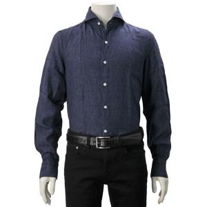 フィナモレ Finamore メンズファッション メンズ Finamore 定番リネンシャツ Sergio セルジオ 暗めのインディゴ 麻 ホリゾンタルカラー 18番色 ネイビー 麻 Sergio 18 メンズブランドselectshopでらでら イタリア
