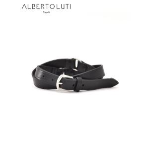 アルベルト ルティ ALBERTO LUTI レザーベルト メンズ カーフスムース ブラック ヴィンテージバックル 繋ぎ目デザイン 国内正規品 でらでら 公式ブランド｜