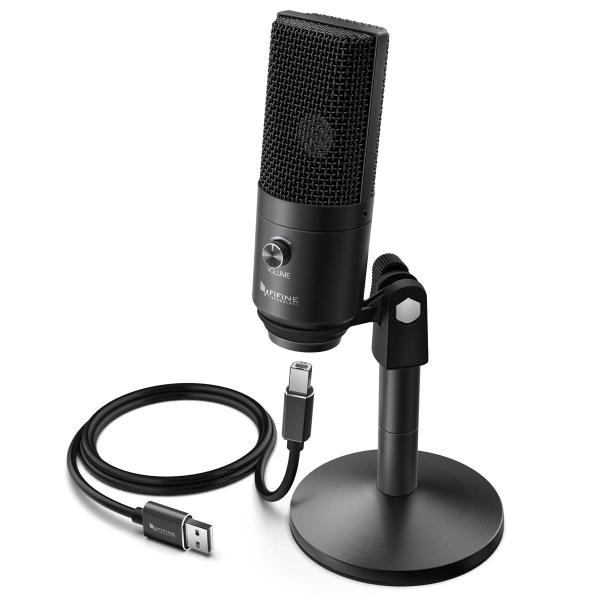 FIFINE K670B ブラック USBマイクロフォン コンデンサーマイク 単一指向性 イヤホン端...