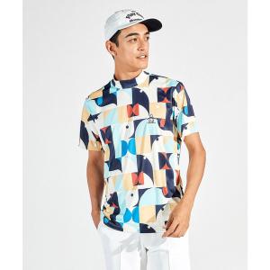 【マンシングウェア】2022年人気ビッグロゴ 半袖ゴルフモックネックシャツM Munsingwear 公式 マンシングウェア WEB限定 70周年 総柄