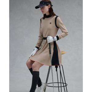 公式 ランバン スポール ブロッキングデザイン長袖ワンピース UVカット 吸汗速乾 モックネック レディース ゴルフ VG5FOP41L 25FW