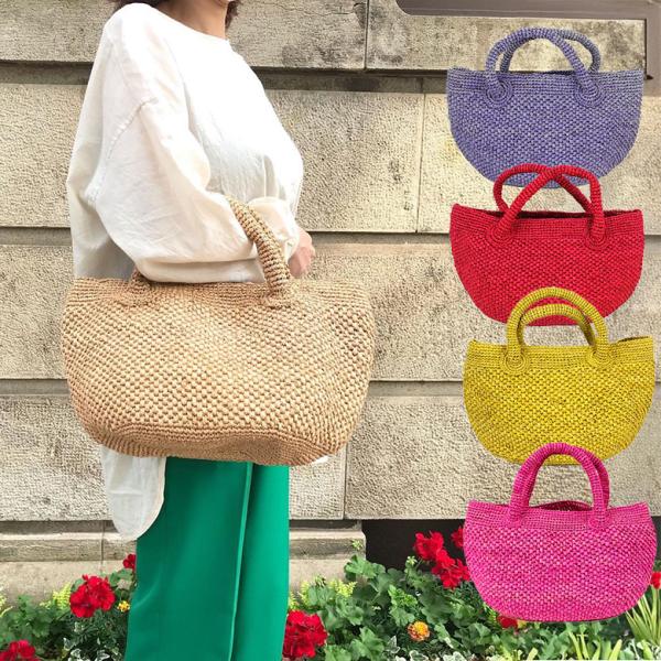 ラフィア編みバッグ ポット手提げ カゴバッグ マダガスカル製