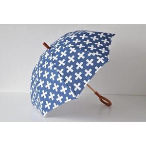 北欧デザイン生地長傘　Kukshome クックスホーム 晴雨兼用パラソル 麻混生地　リスト / ブルー