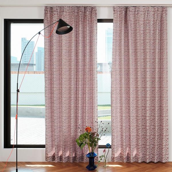 【受注生産品】ドレープカーテン rough（ラフ）（ランクT）レトロナココチ（レッド）約1.5倍ヒダ...