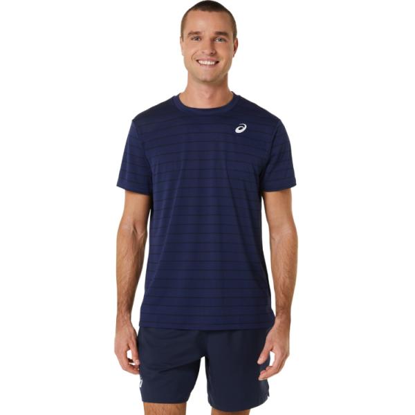 asics アシックス MEN COURT STRIPE SS TOP ミッドナイト S 2041A...