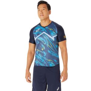 asics アシックス COOL GRAPHIC SS T SHIRT ミッドナイト L 2051A324 400 | スポーツ バレーボール メンズ L トップス シャツ 紺 ネイビーの商品画像