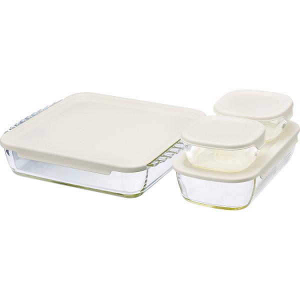 ハリオ スタッキング耐熱ガラスコンテナ・スクエア4点セット HKOZ-5004-OW | 23-04...