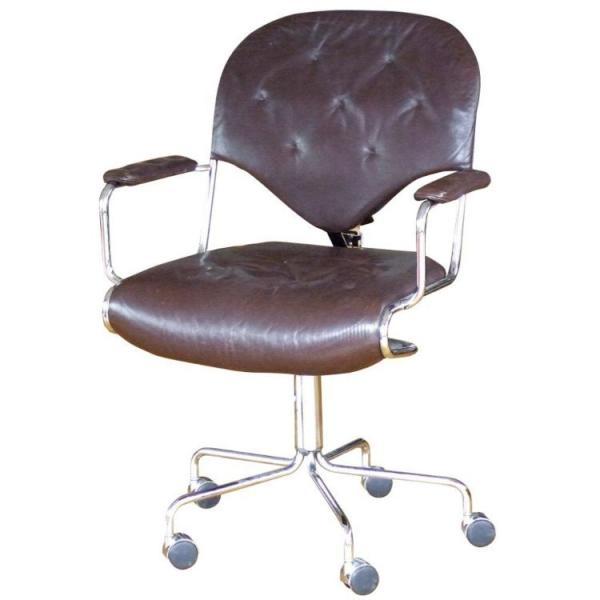 SPICE スパイス brown leather chrome office chair STG-S...