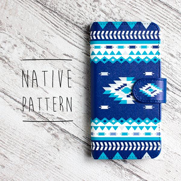 ネイティブ柄01 青 手帳型 iPhoneケース オルテガ 16Pro 16Plus 15pro 1...