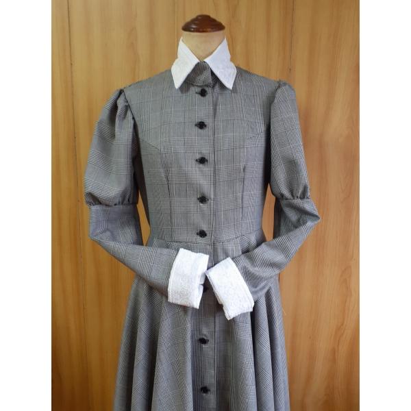 メイド服　角襟グレンチェッククラシカル　ロングワンピース　サイズは S　  M 　 L