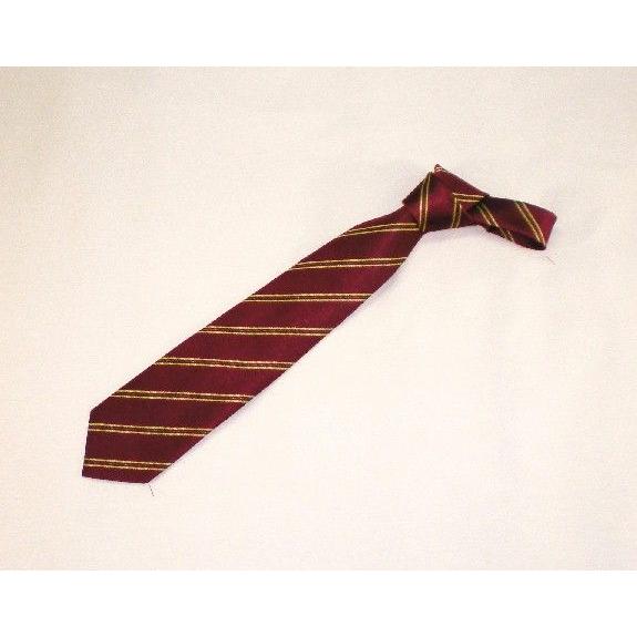 おしゃれネクタイ　レジメンタル柄　エンジに黄色のストライプ　ポリエステル　　プレゼント