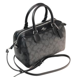COACH コーチ アウトレット ミニ ボストン2WAYバッグ 32203 SVDK6 ブラック スモーク シルバー色金具 シグネチャー柄 調節可能ショルダー付き｜deva-online
