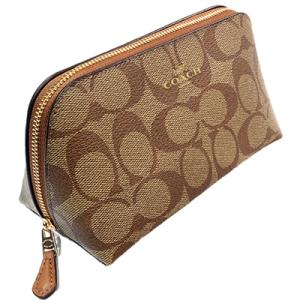 COACH コーチアウトレット シグネチャー PVC コスメティックケース 53385 IMBDX カーキ×サドル 化粧ポーチ｜deva-online