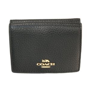 【新品正規品】COACH コーチ　三つ折り財布　コンパクト財布　黒 COACH】コーチ スムースレザー スモール ロゴ マイクロ ミニ