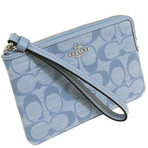 COACH コーチアウトレット コーナー ジップ リストレット シグネチャーキャンバス CH371 SVM6A CORNFLOWER MULTI シルバー色金具 ハンドポーチ｜deva-online