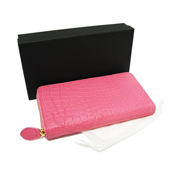 クロコダイル長財布 ピンク ジップアラウンド レディース財布 革財布