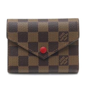 LOUIS VUITTON ルイヴィトン N41659 ポルトフォイユ・ヴィクトリーヌ ダミエ エベヌ コクリコ 三つ折り財布