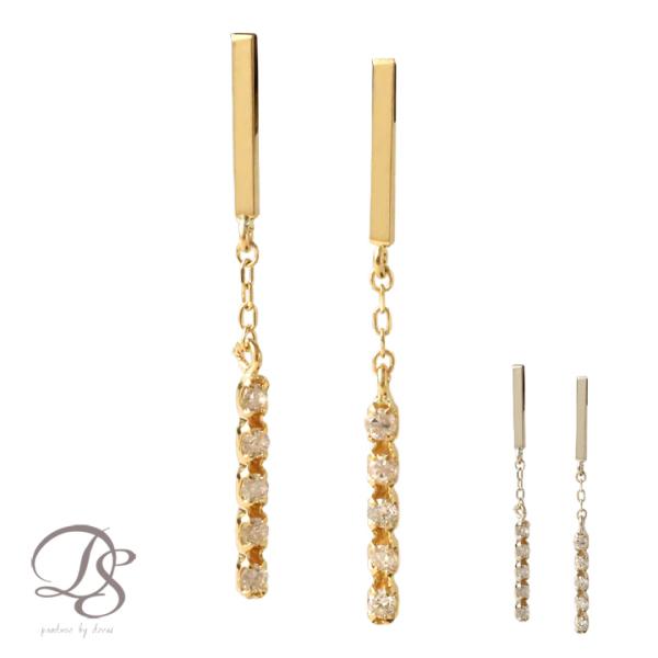 18金 ピアス k18 18金ピアス 18k  揺れる ダイヤ バー ダイヤモンド シンプル k18...