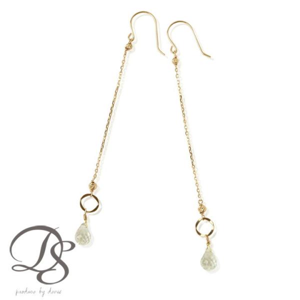 18金 ピアス k18 18金ピアス 18k フックピアス 天然石  グリーンクオーツ シンプル k...