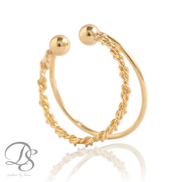 イヤーカフ 18金 イヤカフ k18 18k レディース ノンホール ピアス 2連 ダブル 重ね付け...