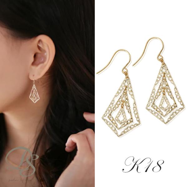 【土日限定2000円OFFクーポン有】 18金 ピアス k18 18金ピアス 18k 揺れる 透かし...