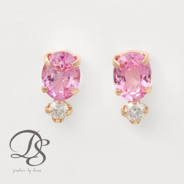 18金 ピアス k18 ピンクゴールド 18金ピアス 18k ピンクサファイア ダイヤモンド シンプ...