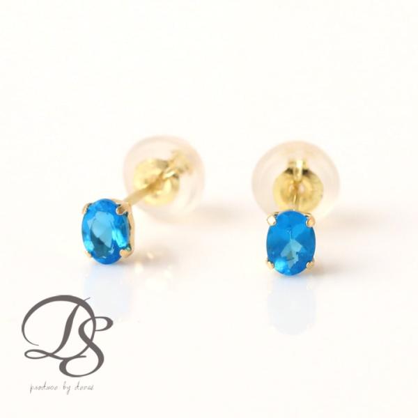 18金 ピアス k18 18金ピアス 18k  インディゴブルー アパタイト シンプル k18ピアス...