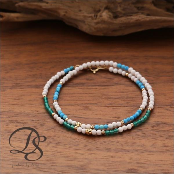 18金 ブレスレット k18 18金ブレスレット 18k 天然石ブレスレット 2連 オニキス ターコ...