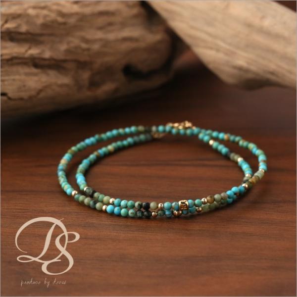 18金 ブレスレット k18 18金ブレスレット 18k 天然石ブレスレット 2連 ターコイズ 天然...