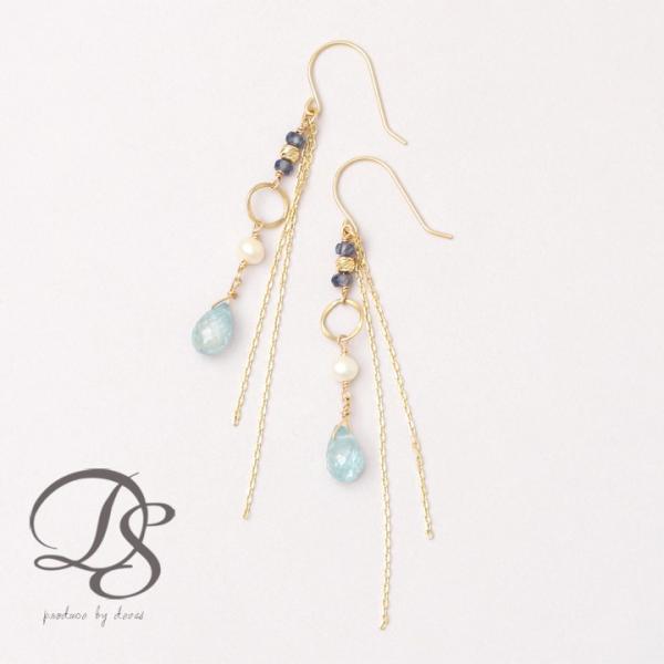 18金 ピアス k18 18金ピアス 18k フックピアス 天然石 サファイア 淡水パール シンプル...