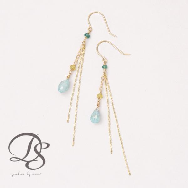 18金 ピアス k18 18金ピアス 18k フックピアス 天然石 エメラルド イエローサファイア ...