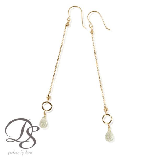 18金 ピアス k18 18金ピアス 18k フックピアス 天然石  グリーンクオーツ シンプル k...