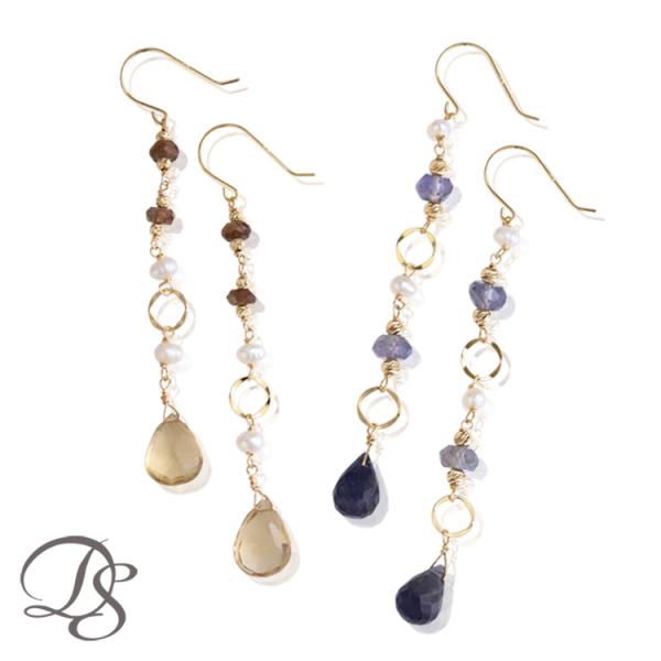 18金 ピアス k18 18金ピアス 18k 天然石 ピアス アイオライト シャンパンクオーツ シン...