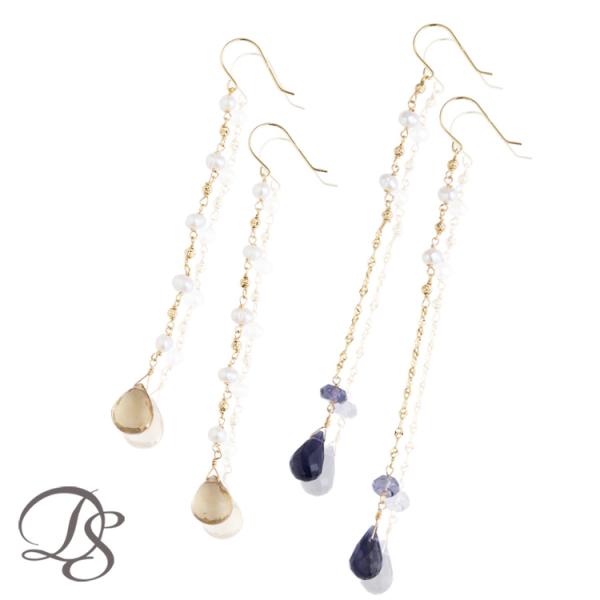 18金 ピアス k18 18金ピアス 18k 天然石 ピアス アイオライト シャンパンクオーツ シン...