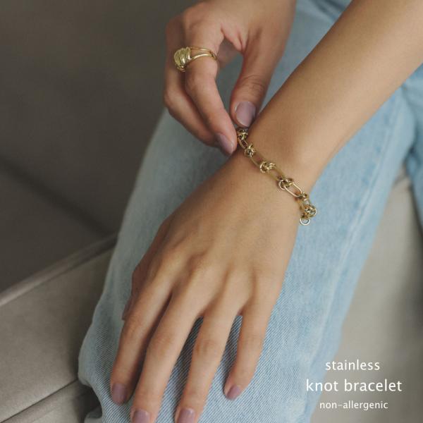 ステンレス ノット チェーン ブレスレット アレルギー 結び目 304 ステンレス鋼 K18GP