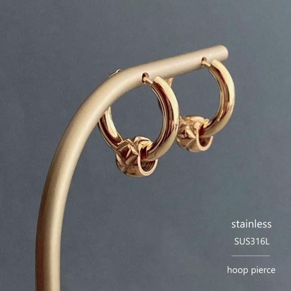 2way サージカルステンレス フープピアス カットチェック柄 簡単取り外し サークルパーツ アレル...