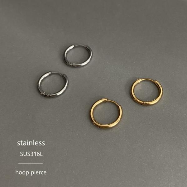 サージカル ステンレス 細み フープピアス 華奢 SUS316L 小さめ ミニフープ キャッチレス ...