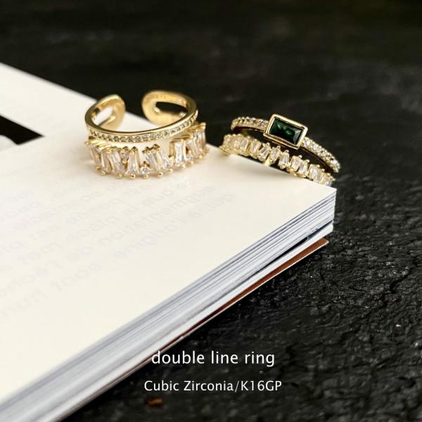 フリーサイズ リング ダブルライン キュービックジルコニア グリーン クオーツ クリア 8号 9号 ...