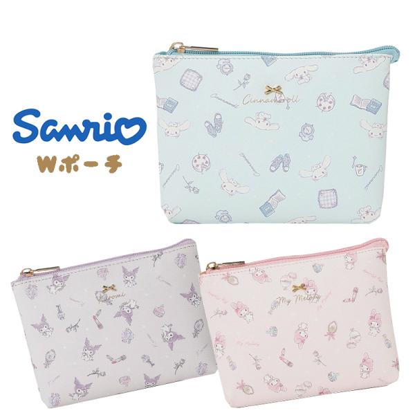 サンリオ キャラクター Wポーチ ダブルポーチ 総柄 コスメポーチ 化粧ポーチ 小物入れ 03