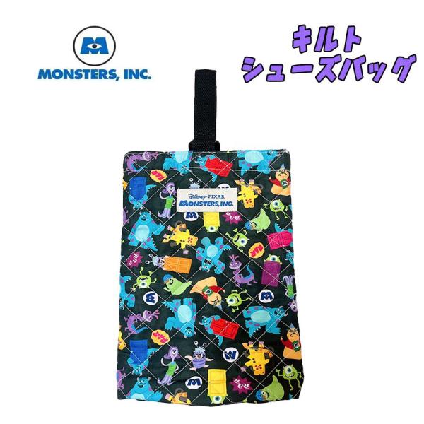 Disney PIXAR モンスターズ・インク キルト シューズバッグ 総柄 上履き入れ ブラック ...