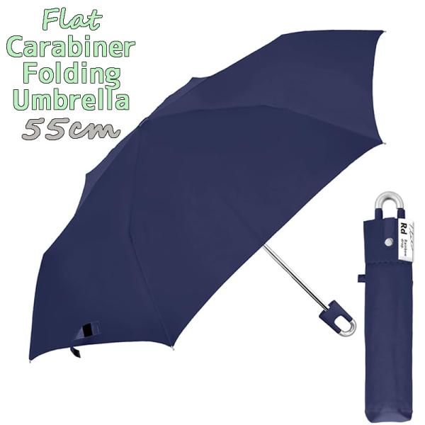 レディース カラビナ付き手元折傘フラット(ネイビー) 折りたたみ傘 55cm 雨傘 アンブレラ 07