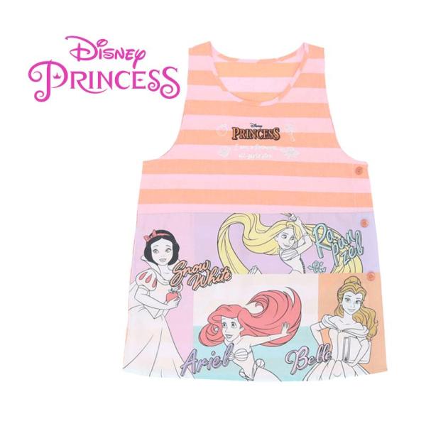 Disney プリンセス 集合 カラーブロックエプロン (オレンジ) アップリケ 刺繍 プリント 2...