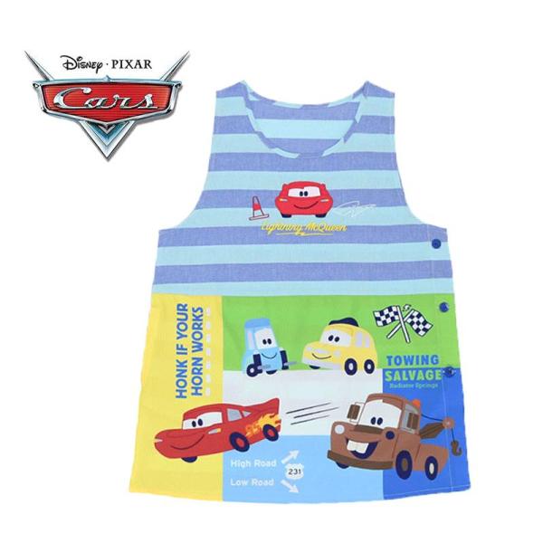 Disney ピクサー カーズ カラーブロックエプロン (ブルー) アップリケ 刺繍 プリント 22...