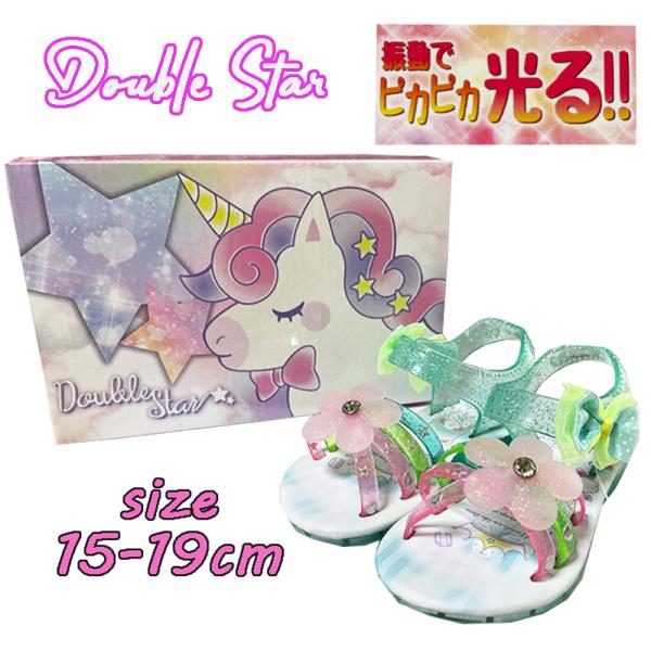 Double Star ユニコーン クマ 光るサンダル クリア ラメ ゆめかわ お花 リボン 靴 フ...