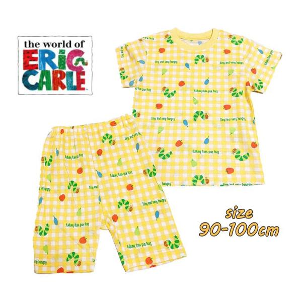 はらぺこあおむし 半袖パジャマ ギンガム柄 総柄 ベビー服 エリック・カール メッシュ素材 綿100...