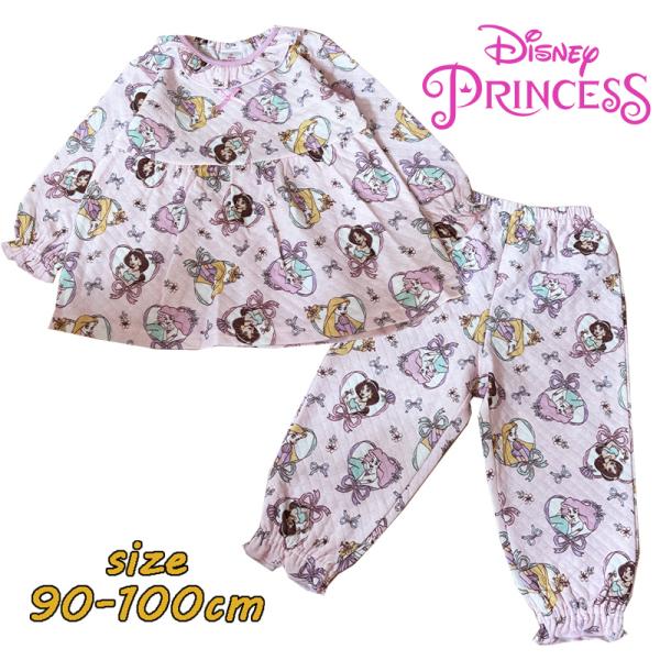 ディズニープリンセス アリエル/ラプンツェル/ジャスミン 総柄 ベビー服 ダイヤキルト 長袖パジャマ...